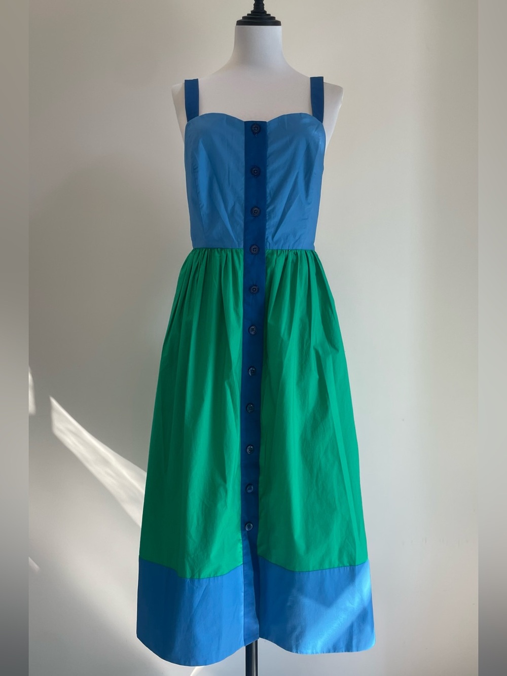kate spade Blue and Green Button-Front Colorblock Sundress